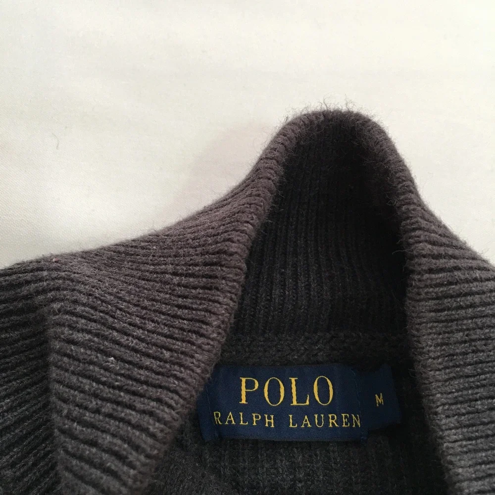 Polo Ralph Lauren Full Zip Sweater Mens Medium Dark Gray Ribbed Cotton Knit